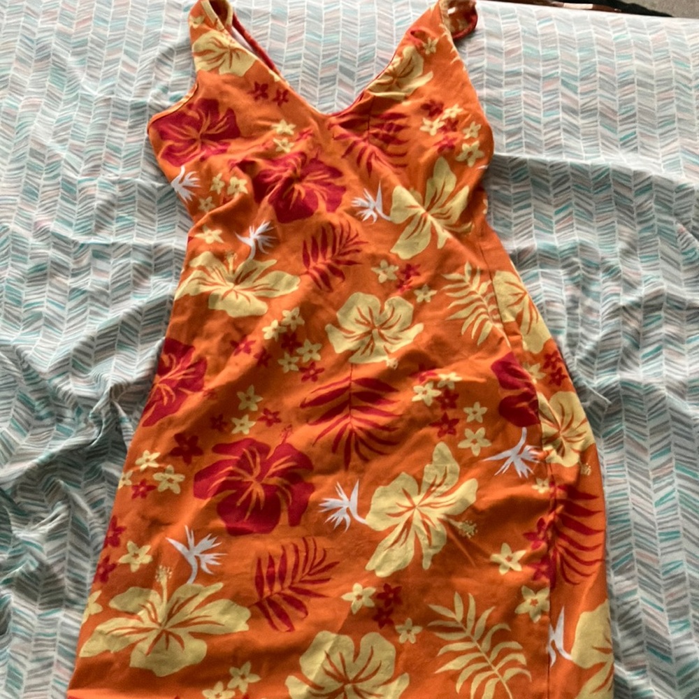 Orange flower pattern mini dress